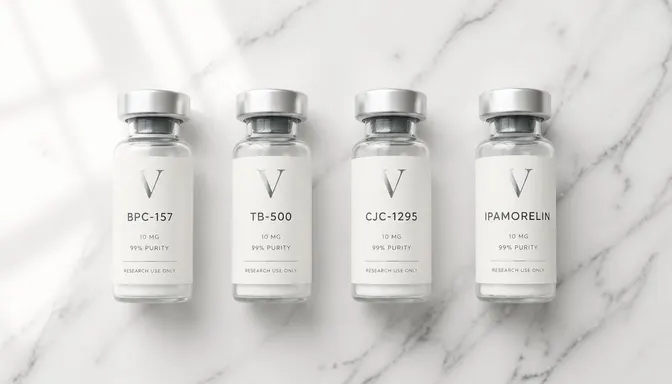 VOW LABS peptide kit flatlay showing premium packaging and vials